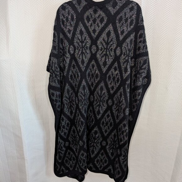 Vintage Black & Silver Knit Cape Cloak Outerwear Abstract Print - Picture 6 of 13